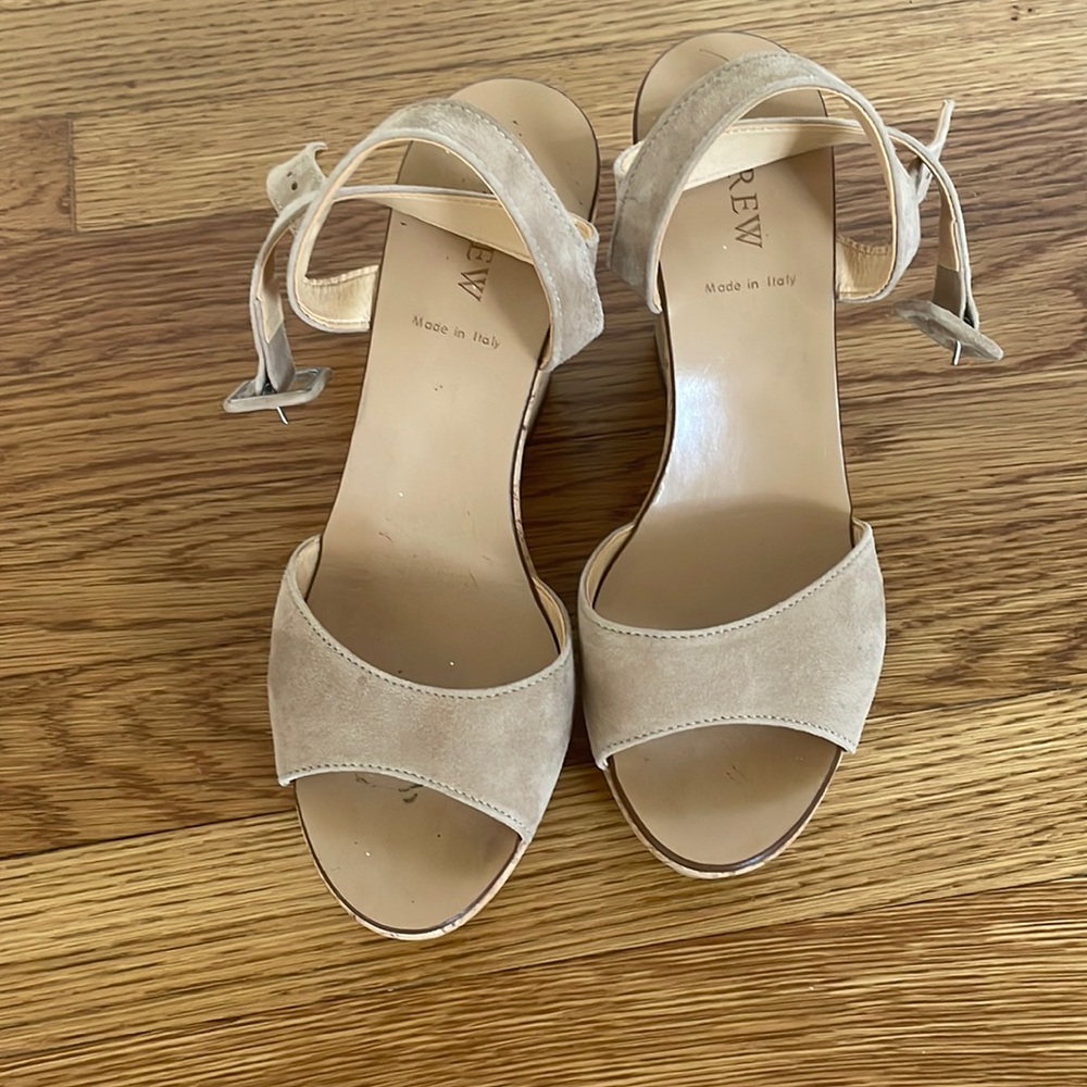 J crew cork platform wedges with suede uppers, size 9